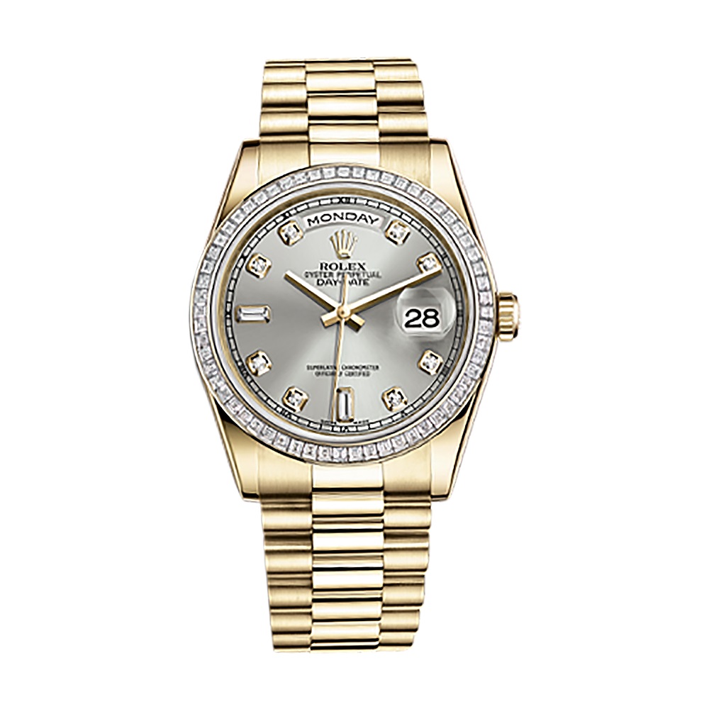 Day-Date 36 118398BR Gold Watch (Silver Set with Diamonds)