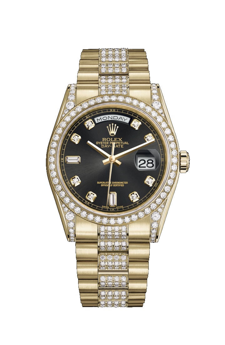 Day-Date 36 118388 Gold & Diamonds Watch (Black Set with Diamonds)