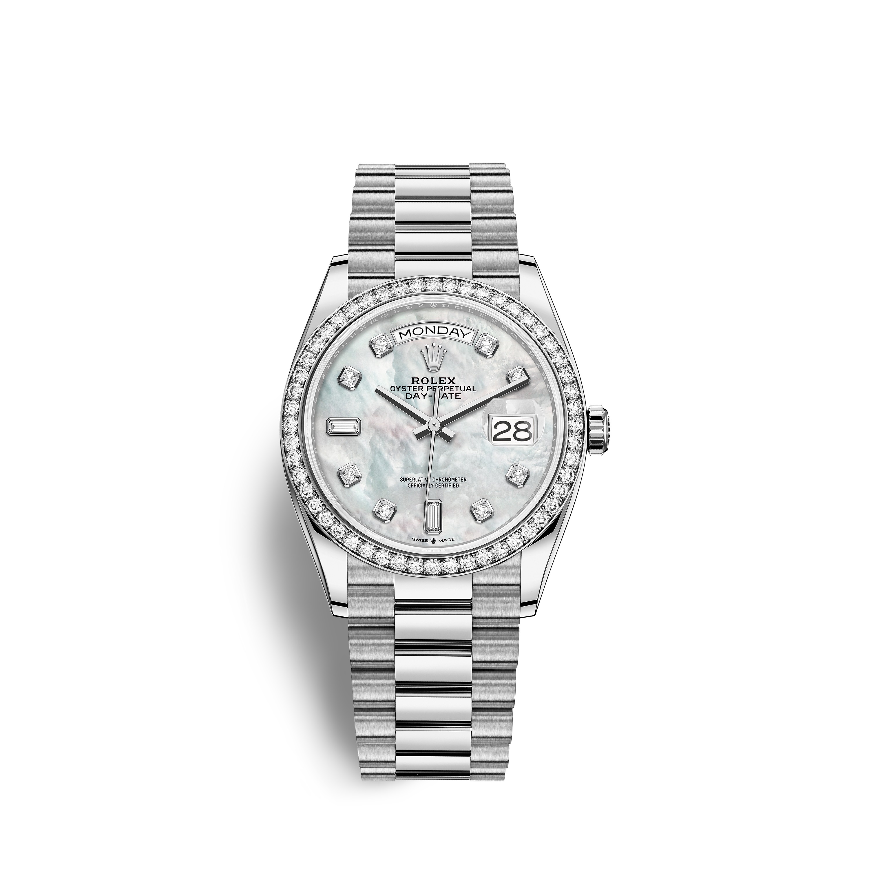 Day-Date 36 128349RBR White Gold & Diamonds Watch (White Mother-of-Pearl Set with Diamonds)