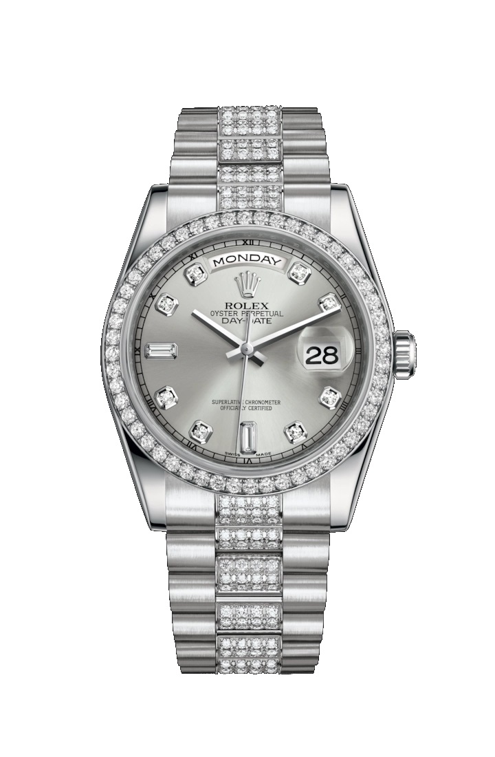 Day-Date 36 118346 Platinum & Diamonds Watch (Silver Set with Diamonds)