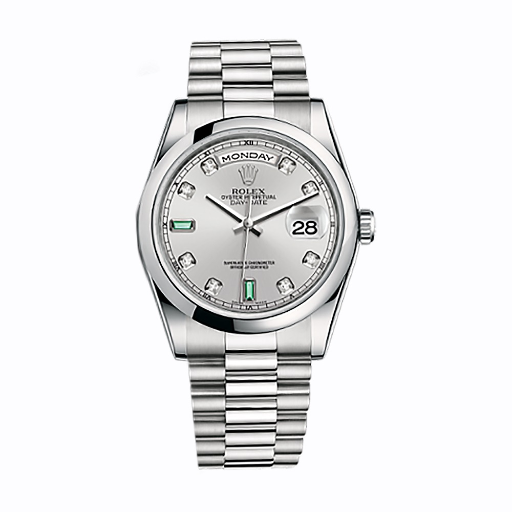 Day-Date 36 118206 Platinum Watch (Rhodium Set with Diamonds And Emeralds)