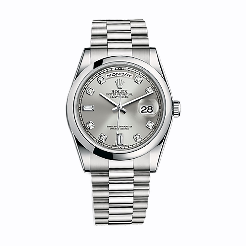 Day-Date 36 118206 Platinum Watch (Silver Set with Diamonds)