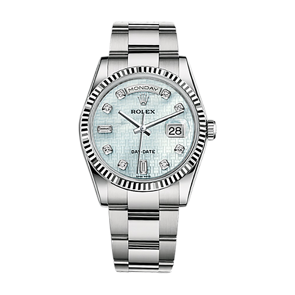 Day-Date 36 118239 White Gold Watch (Platinum Mother-of-Pearl with Oxford Motif Set with Diamonds)