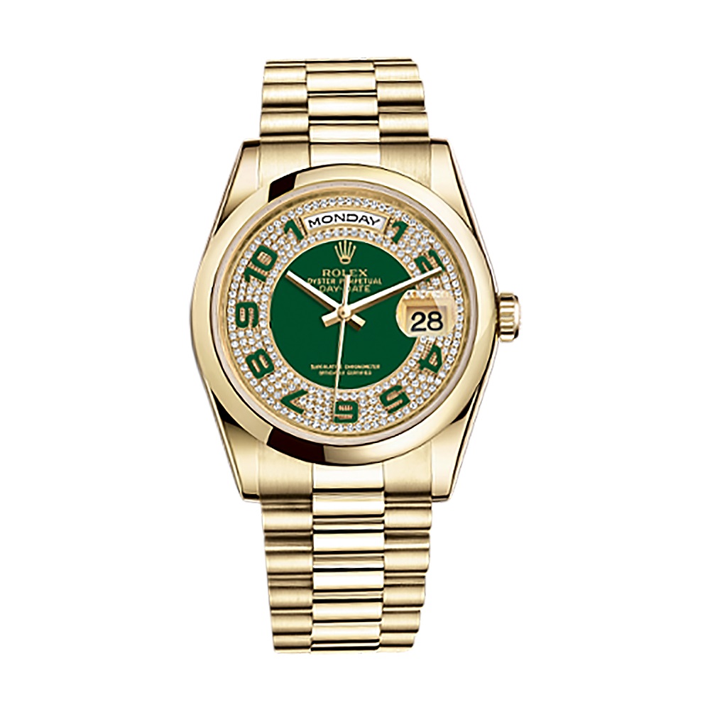 Day-Date 36 118208 Gold Watch (Green Diamond Paved)