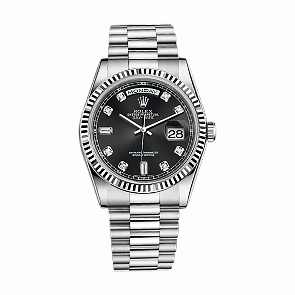 Day-Date 36 118239 White Gold Watch (Black Set with Diamonds)