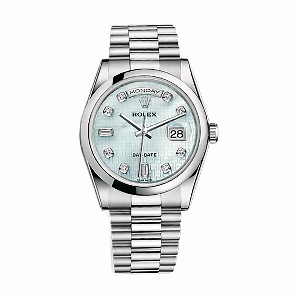 Day-Date 36 118206 Platinum Watch (Platinum Mother-of-Pearl with Oxford Motif Set with Diamonds)