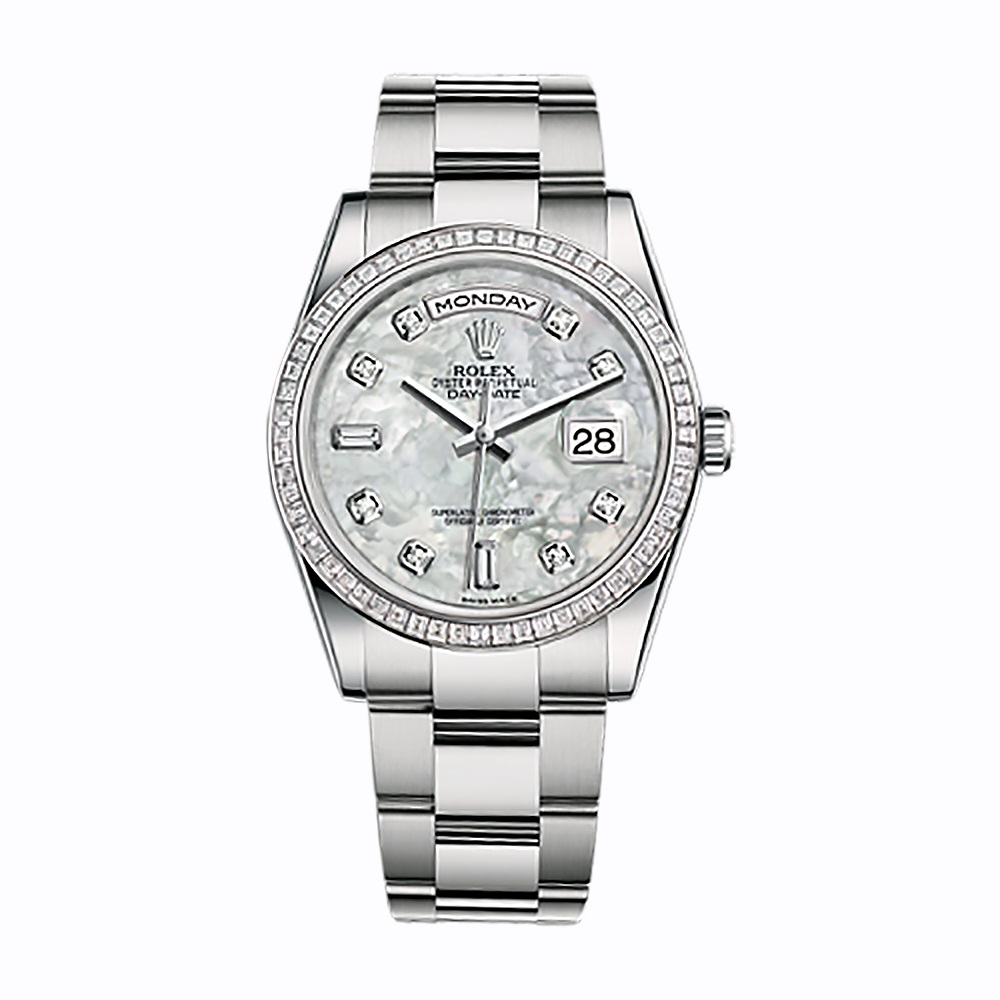 Day-Date 118399BR White Gold Watch (White Mother-of-Pearl Set with Diamonds)