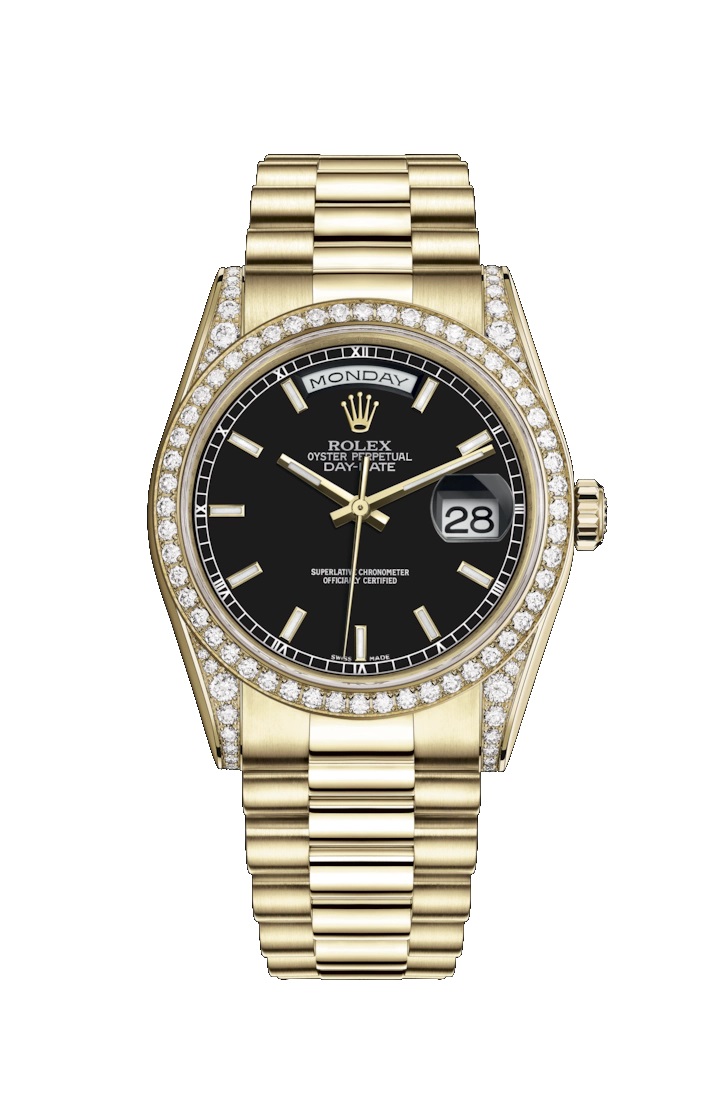 Day-Date 36 118388 Gold & Diamonds Watch (Black)