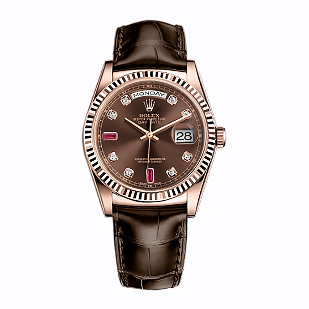 Day-Date 36 118135 Rose Gold Watch (Chocolate Set with Diamonds And Rubies) - Click Image to Close