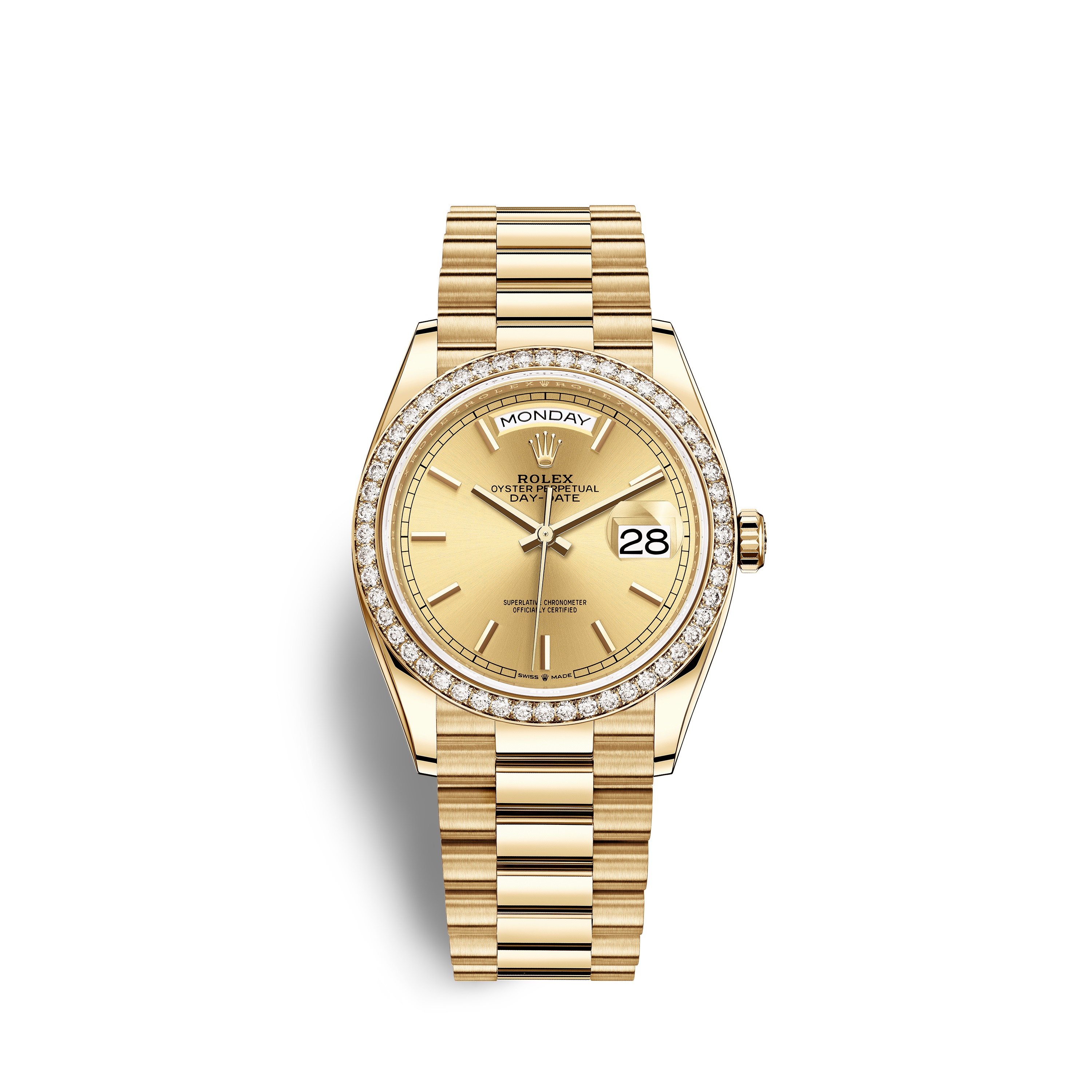 Day-Date 36 128348RBR Gold & Diamonds Watch (Champagne-Colour)