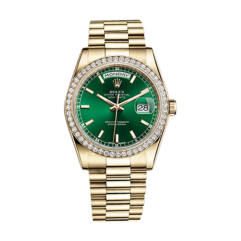 Day-Date 36 118348 Gold Watch (Green)