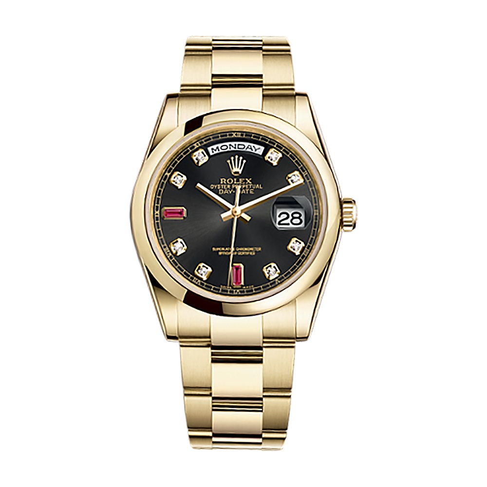 Day-Date 36 118208 Gold Watch (Black Set with Diamonds And Rubies)