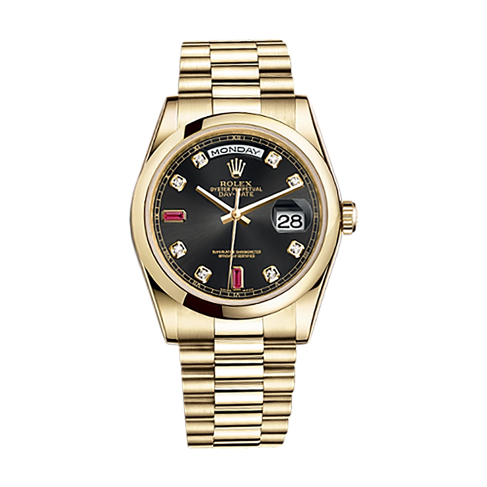Day-Date 36 118208 Gold Watch (Black Set with Diamonds And Rubies)