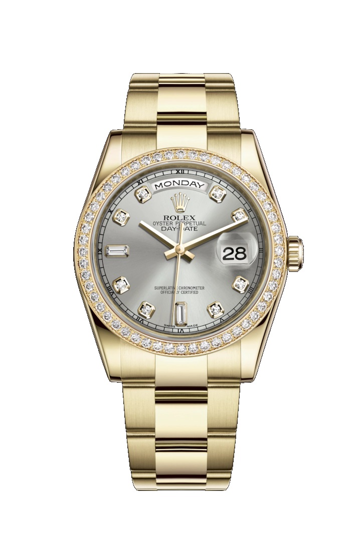 Day-Date 36 118348 Gold Watch (Silver Set with Diamonds)