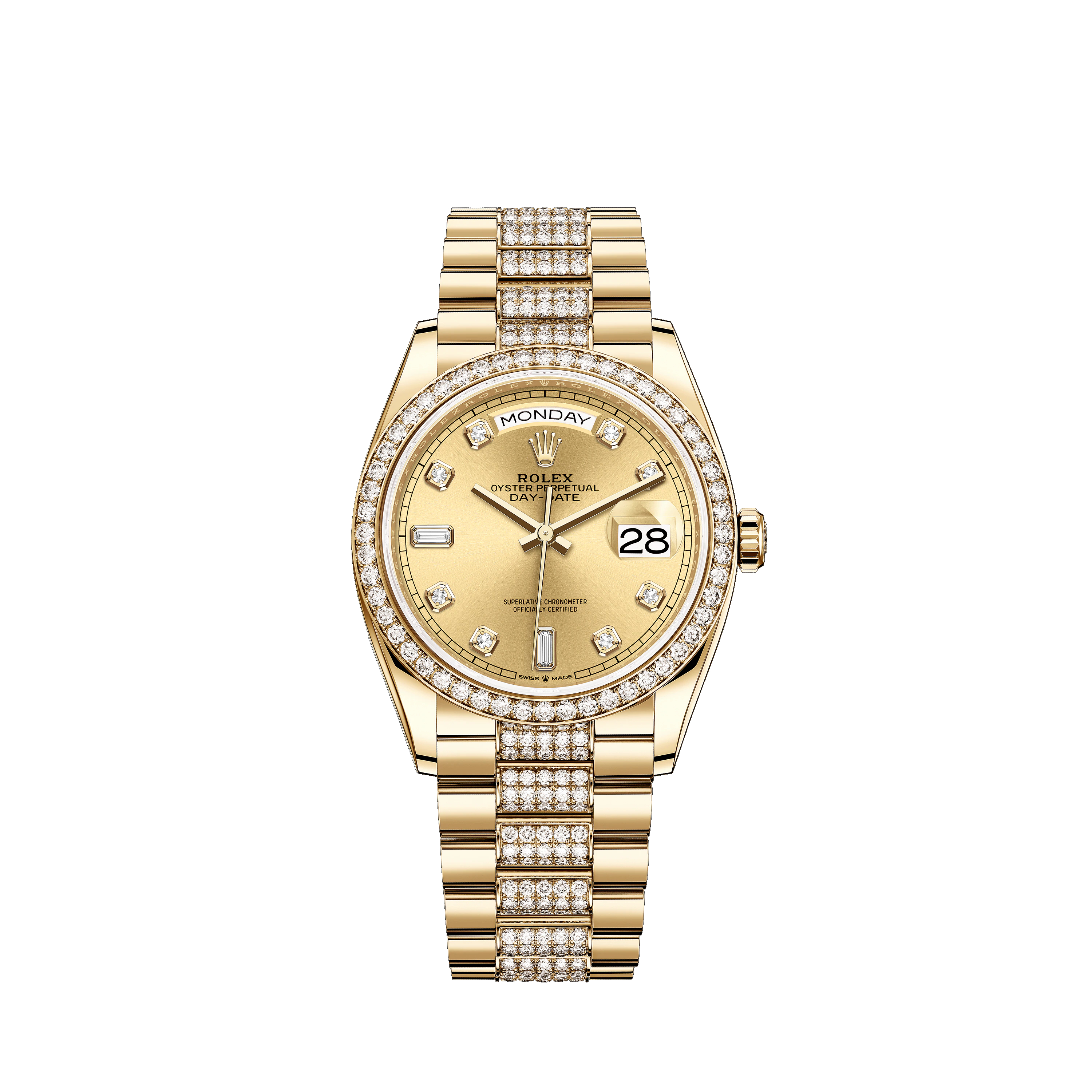 Day-Date 36 128348RBR Gold & Diamonds Watch (Champagne-Colour Set with Diamonds)
