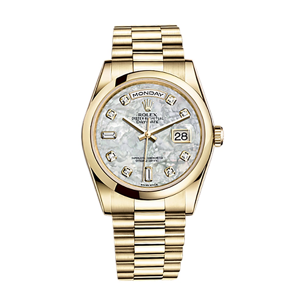 Day-Date 36 118208 Gold Watch (White Mother-of-Pearl Set with Diamonds)