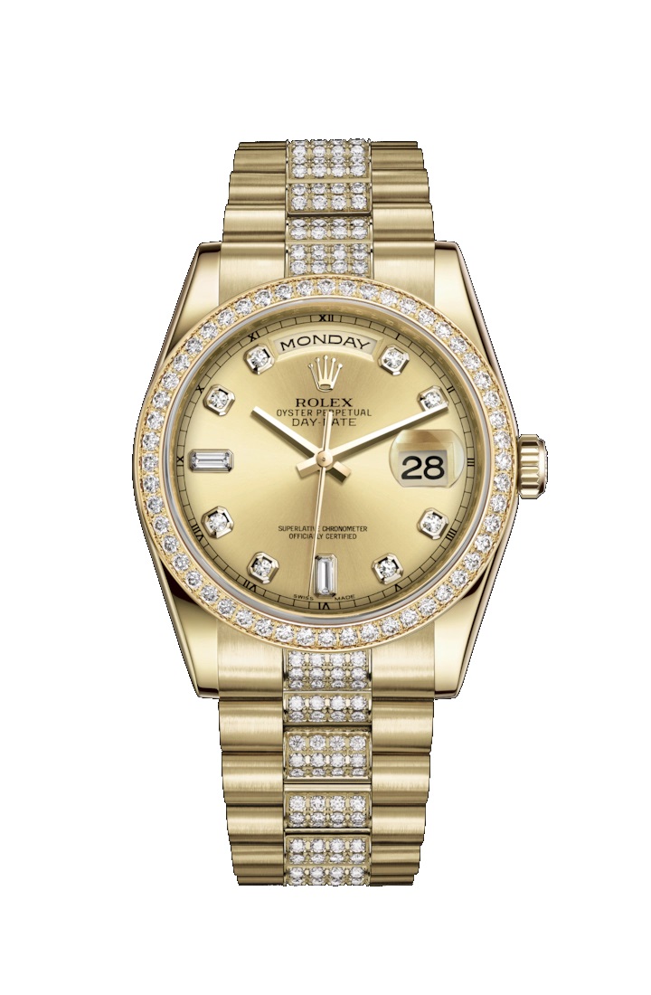 Day-Date 36 118348 Gold & Diamonds Watch (Champagne-Colour Set with Diamonds)