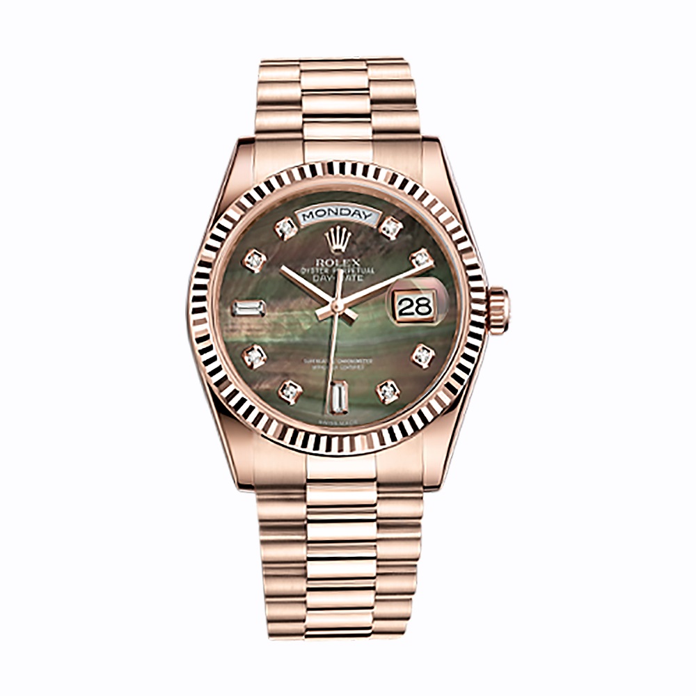 Day-Date 36 118235 Rose Gold Watch (Black Mother-of-Pearl Set with Diamonds)