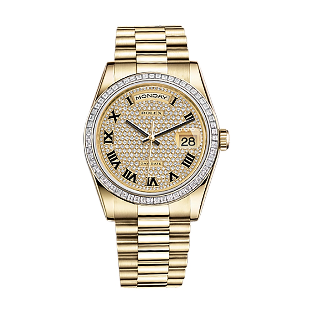 Day-Date 36 118398BR Gold Watch (Diamond-Paved)