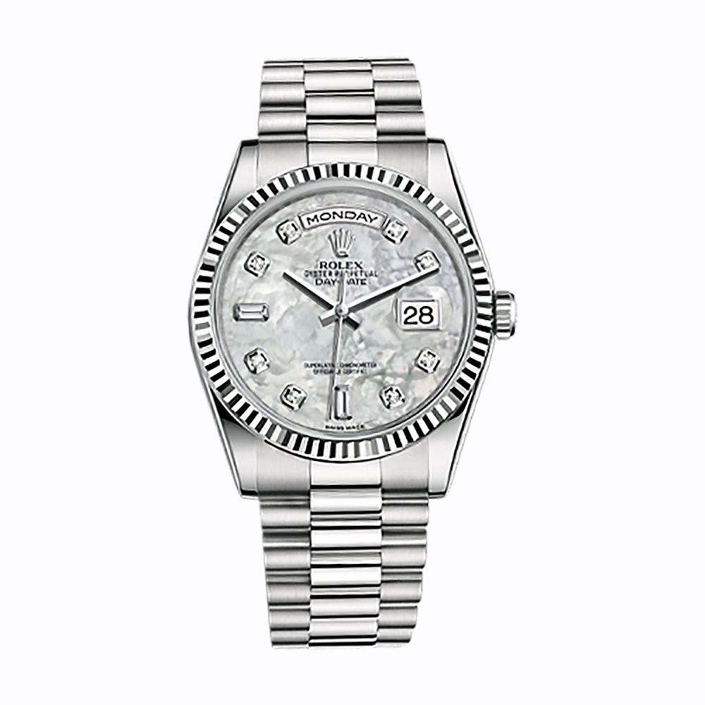 Day-Date 36 118239 White Gold Watch (White Mother-of-Pearl Set with Diamonds)