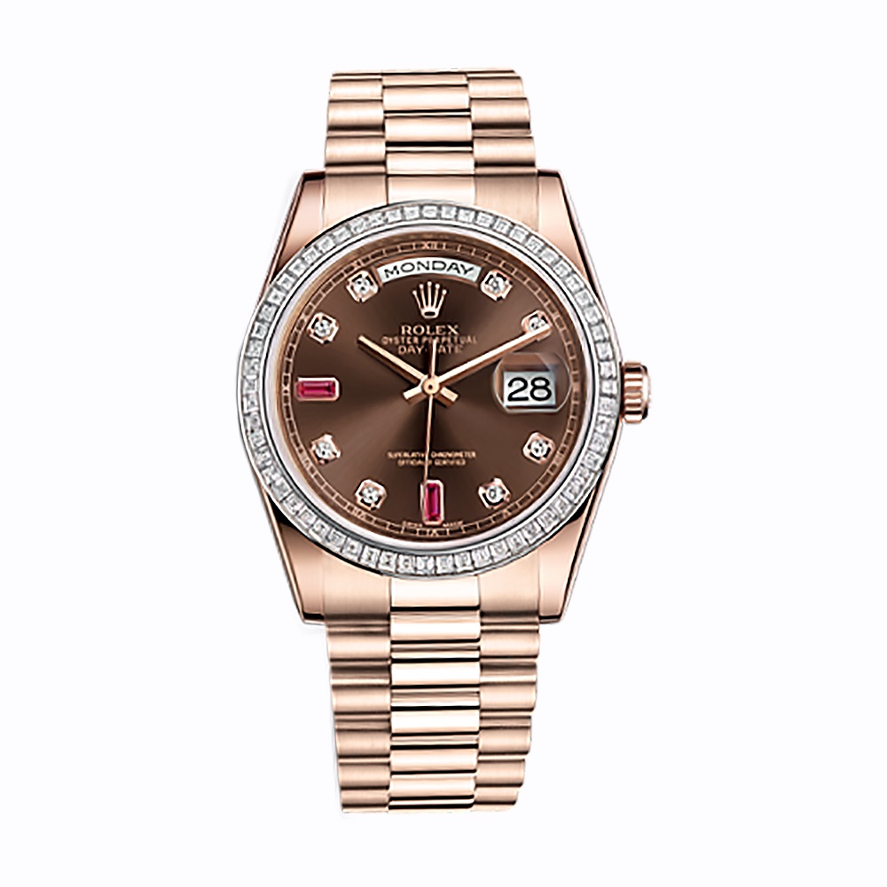 Day-Date 36 118395BR Rose Gold Watch (Chocolate Set with Diamonds And Rubies)