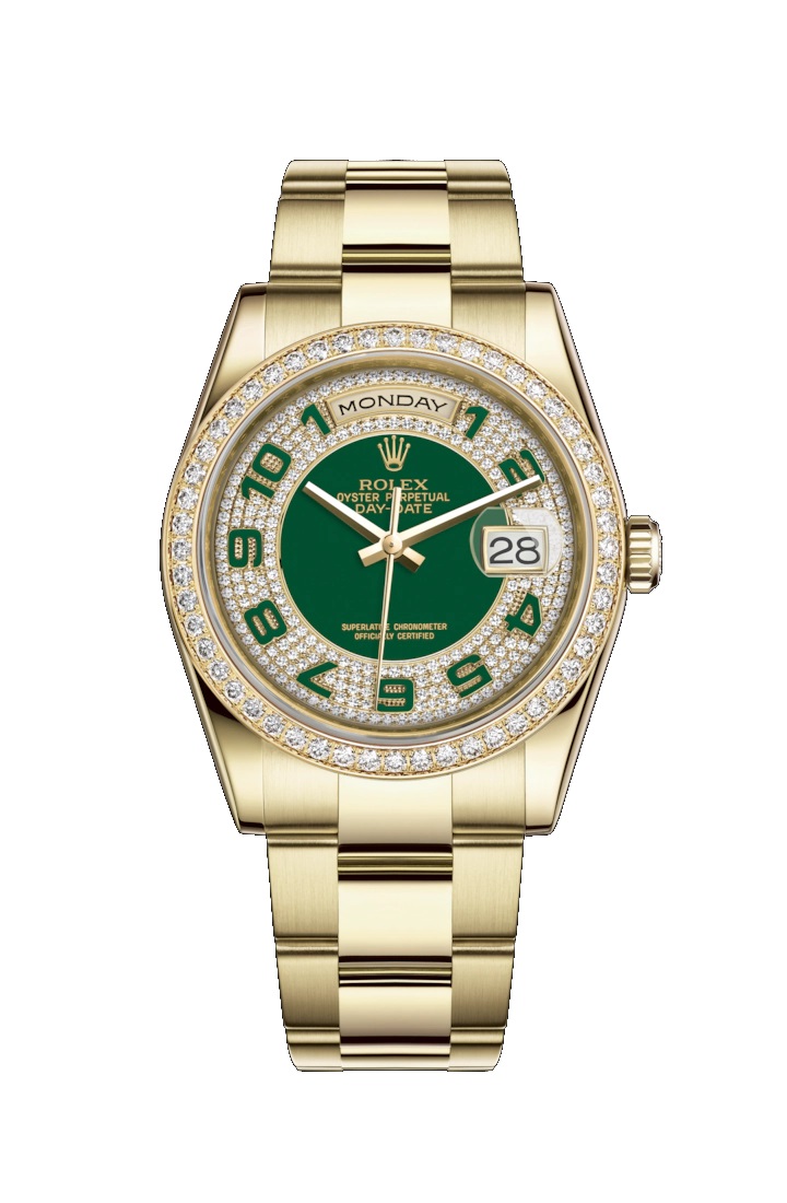 Day-Date 36 118348 Gold Watch (Green, Diamond Paved)
