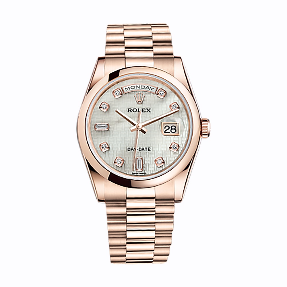 Day-Date 36 118205 Rose Gold Watch (White Mother-of-Pearl with Oxford Motif Set with Diamonds)