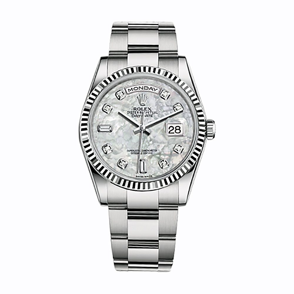 Day-Date 36 118239 White Gold Watch (White Mother-of-Pearl Set with Diamonds)