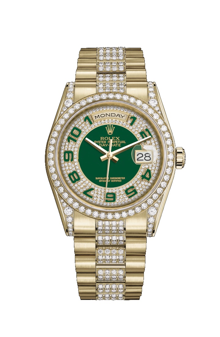 Day-Date 36 118388 Gold & Diamonds Watch (Green, Diamond Paved)