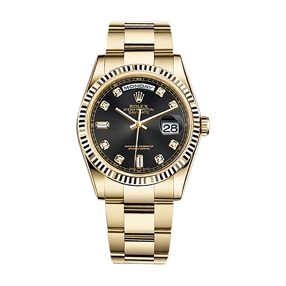 Day-Date 36 118238 Gold Watch (Black Set with Diamonds)