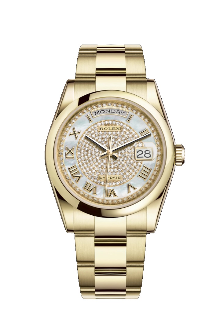 Day-Date 36 118208 Gold Watch (White Mother-Of-Pearl, Diamond Paved)