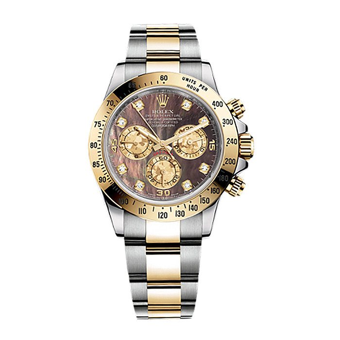 Cosmograph Daytona 116523 Gold & Stainless Steel Watch (Black Mother-of-Pearl Set with Diamonds)