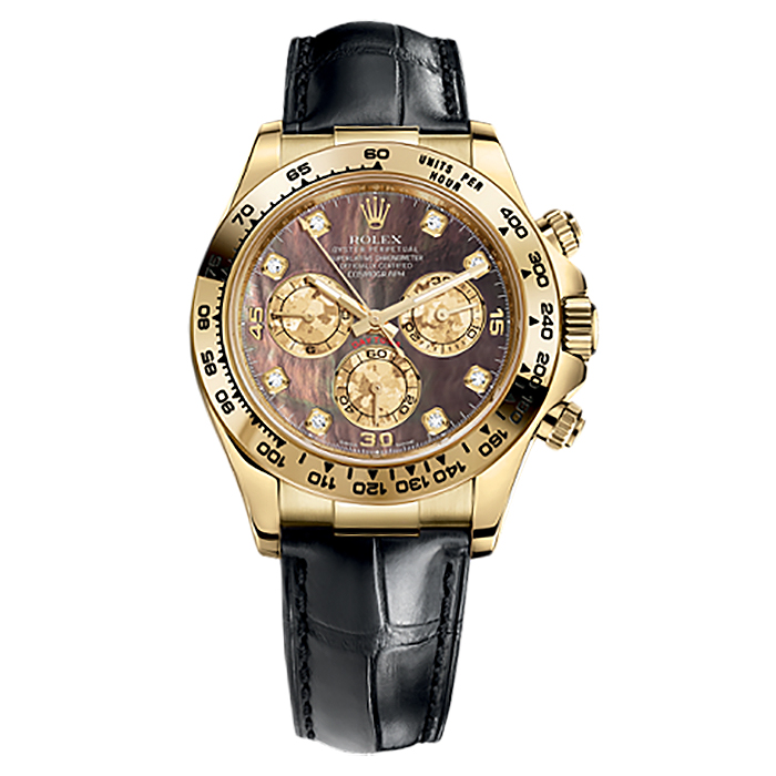 Cosmograph Daytona 116518 Gold Watch (Black Mother-of-Pearl Set with Diamonds)