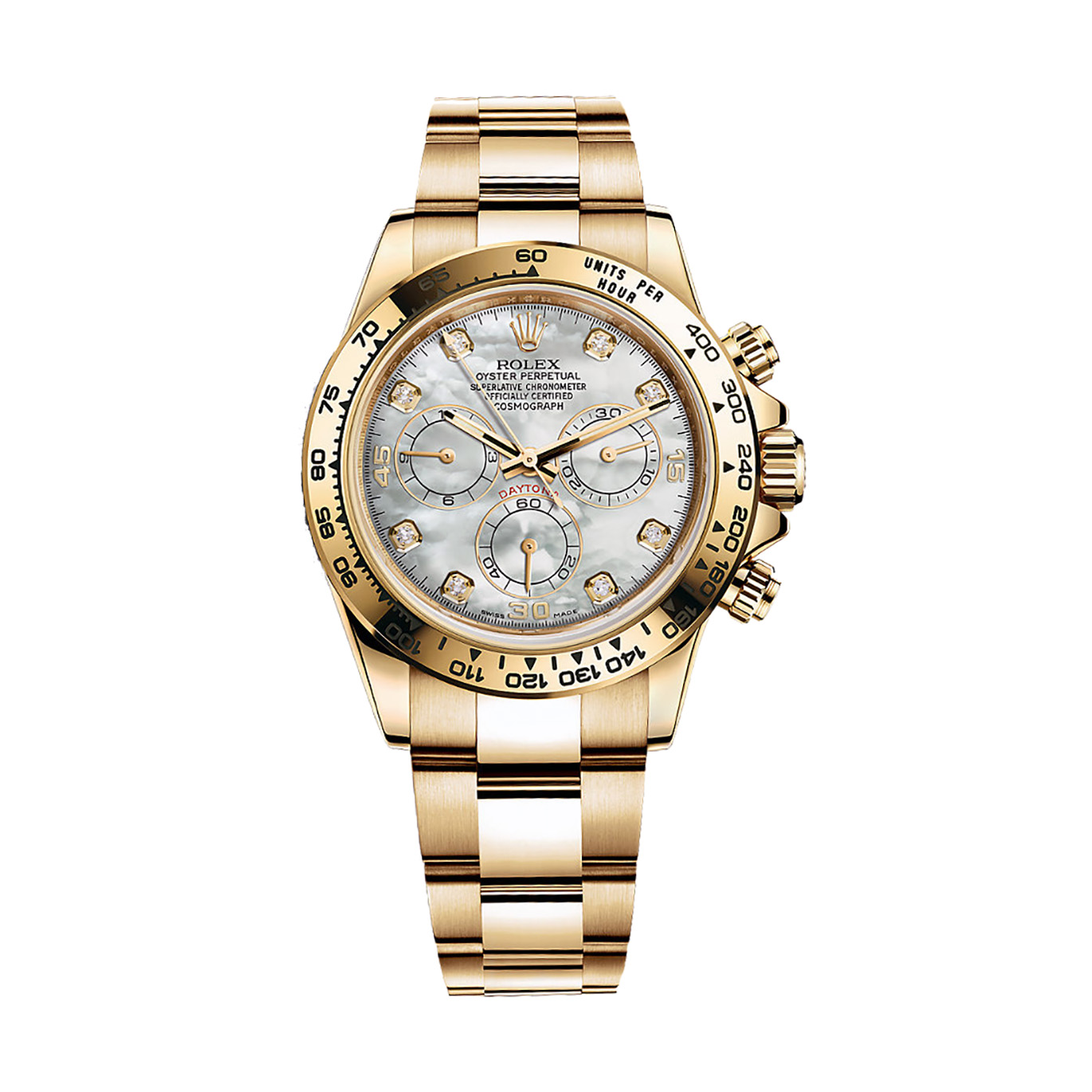 Cosmograph Daytona 116508 Gold Watch (White Mother-Of-Pearl Set With Diamonds)