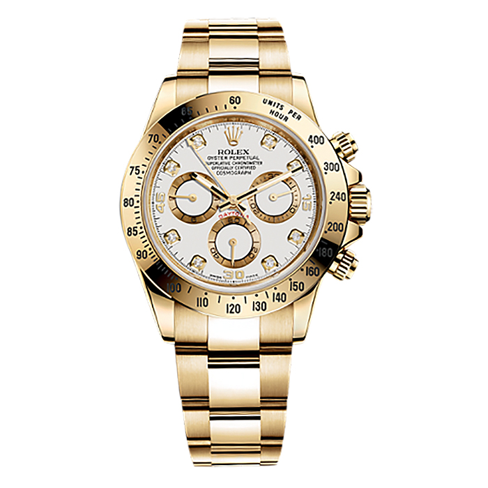 Cosmograph Daytona 116528 Gold Watch (White Set with Diamonds)