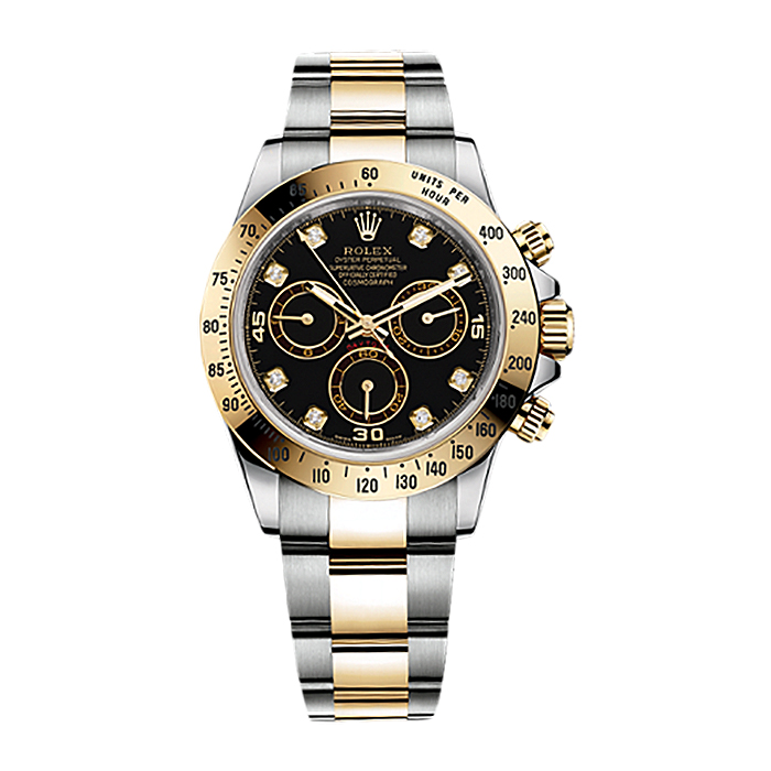 Cosmograph Daytona 116523 Gold & Stainless Steel Watch (Black Set with Diamonds)