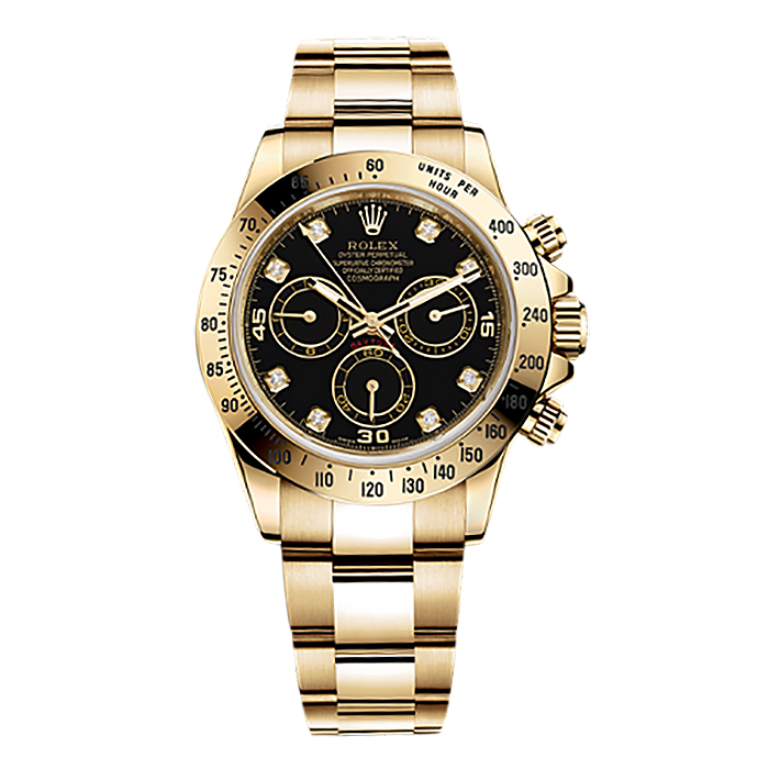 Cosmograph Daytona 116528 Gold Watch (Black Set with Diamonds)