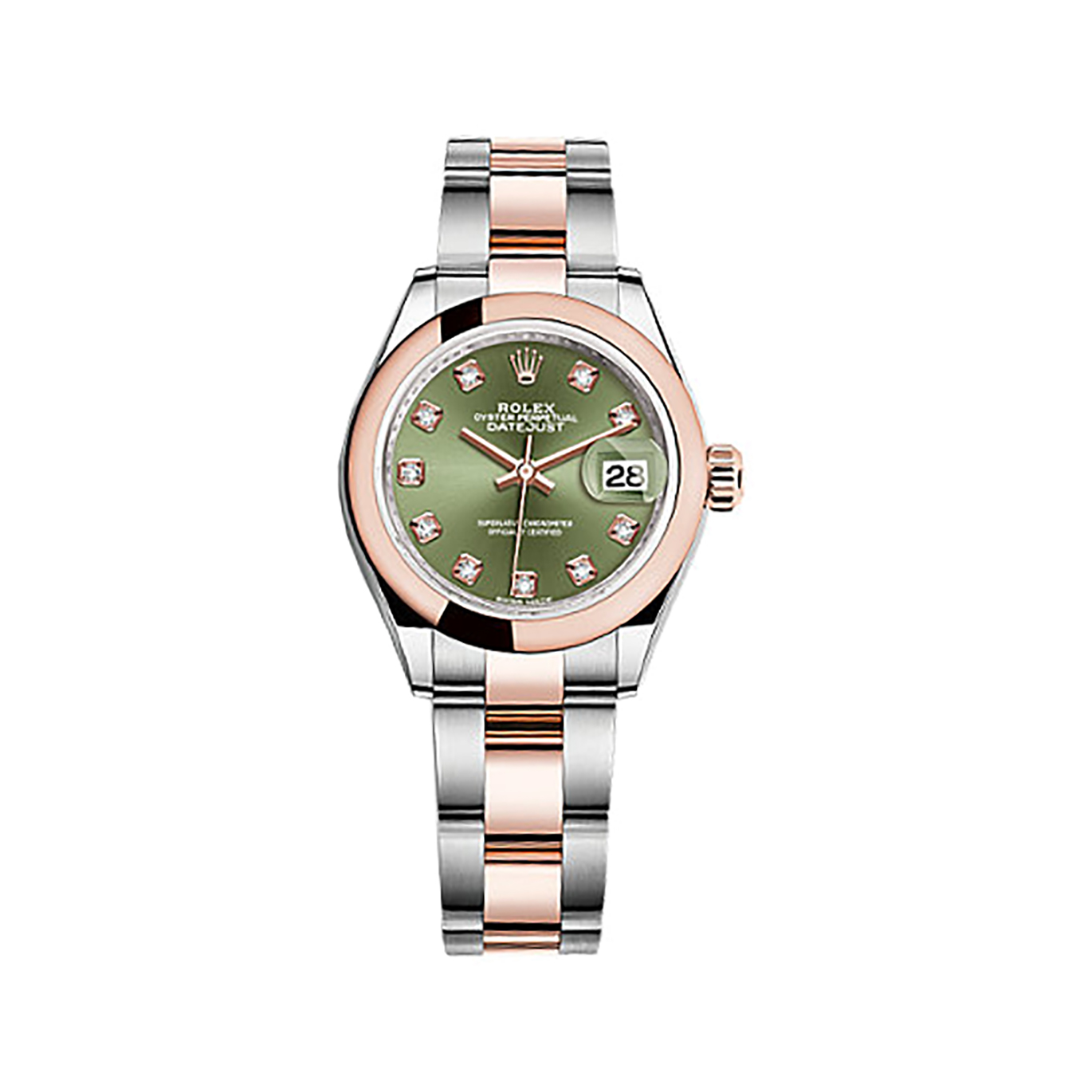 Lady-Datejust 28 279161 Rose Gold & Stainless Steel Watch (Olive Green Set with Diamonds) - Click Image to Close