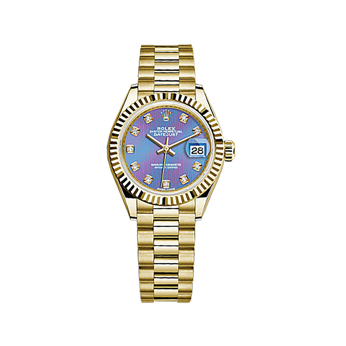 Lady-Datejust 28 279178 Gold Watch (Lavender Set with Diamonds)