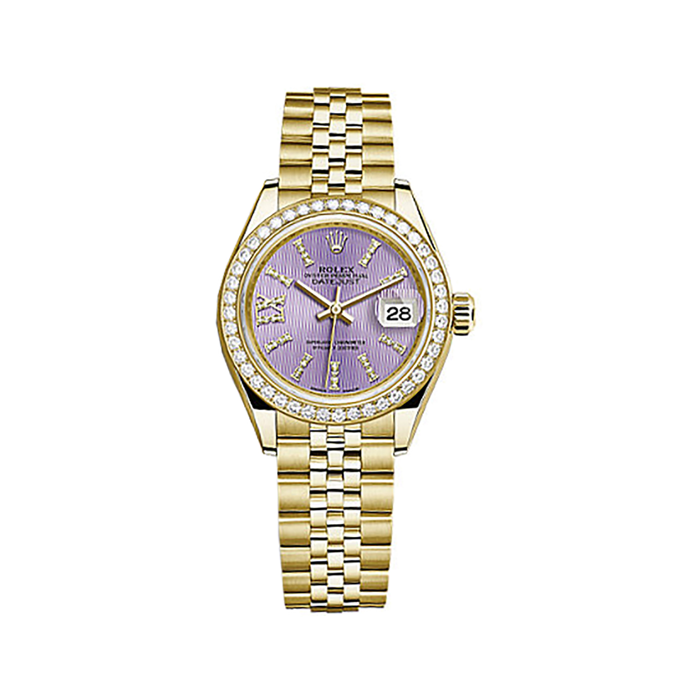 Lady-Datejust 28 279138RBR Gold & Diamonds Watch (Lilac Set with Diamonds) - Click Image to Close