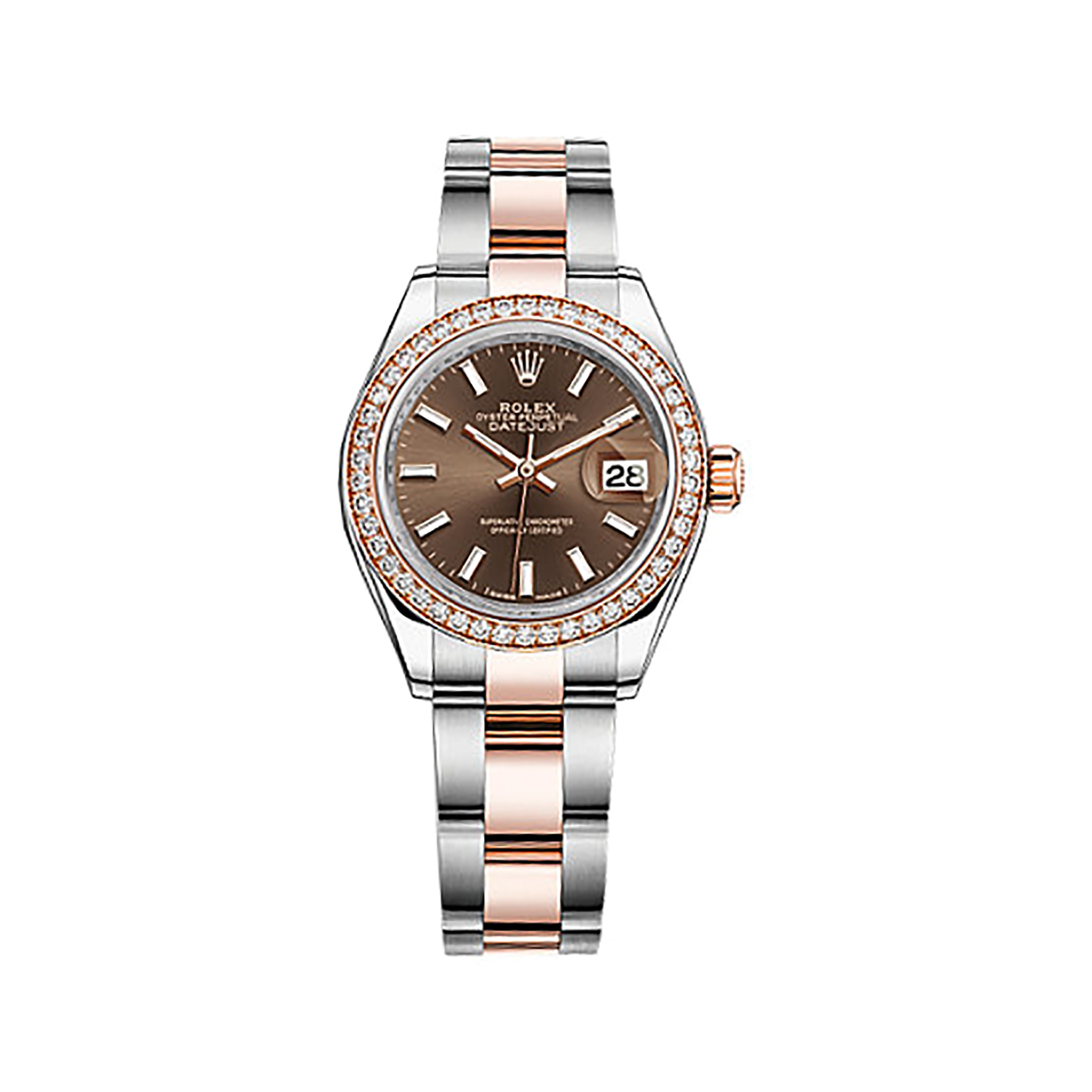 Lady-Datejust 28 279381RBR Rose Gold & Stainless Steel & Diamonds Watch (Chocolate)