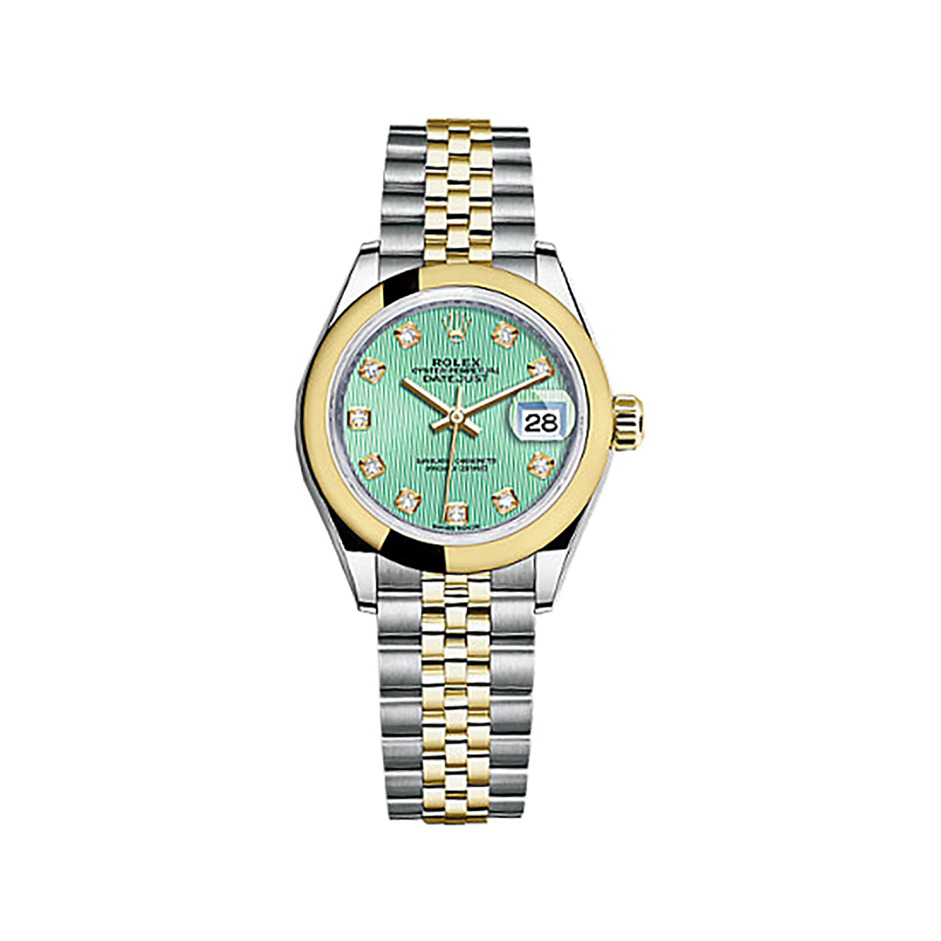 Lady-Datejust 28 279163 Gold & Stainless Steel Watch (Mint Green Set with Diamonds)