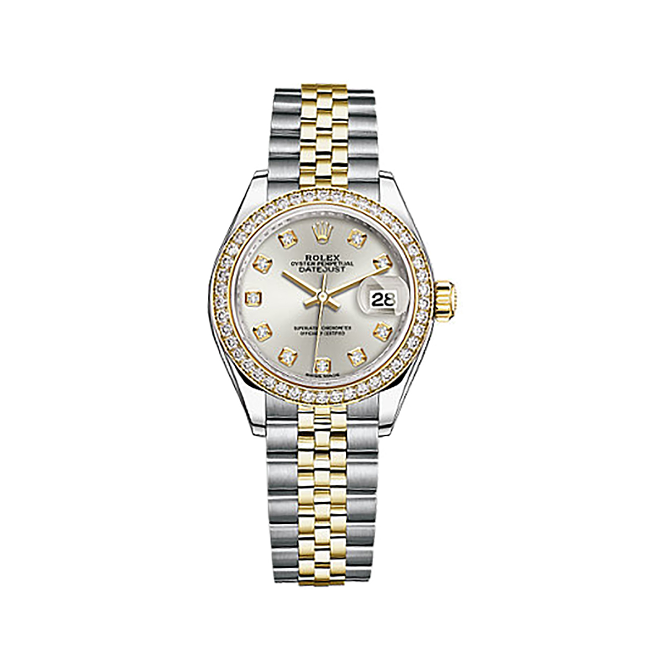 Lady-Datejust 28 279383RBR Gold & Stainless Steel & Diamonds Watch (Silver Set with Diamonds) - Click Image to Close