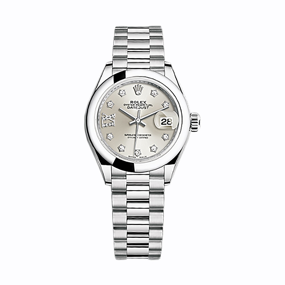 Lady-Datejust 28 279166 Platinum Watch (Silver Set with Diamonds)
