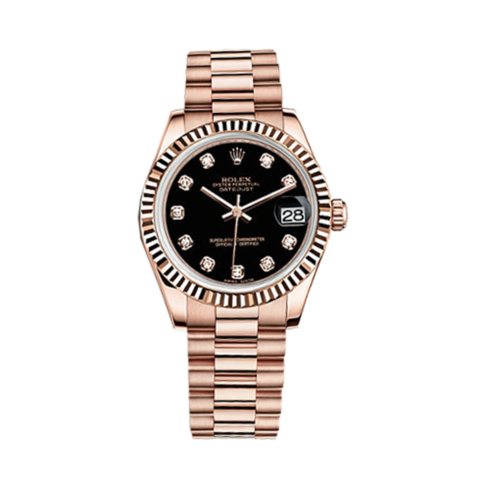 Datejust 31 178275f Rose Gold Watch (Black Set with Diamonds)