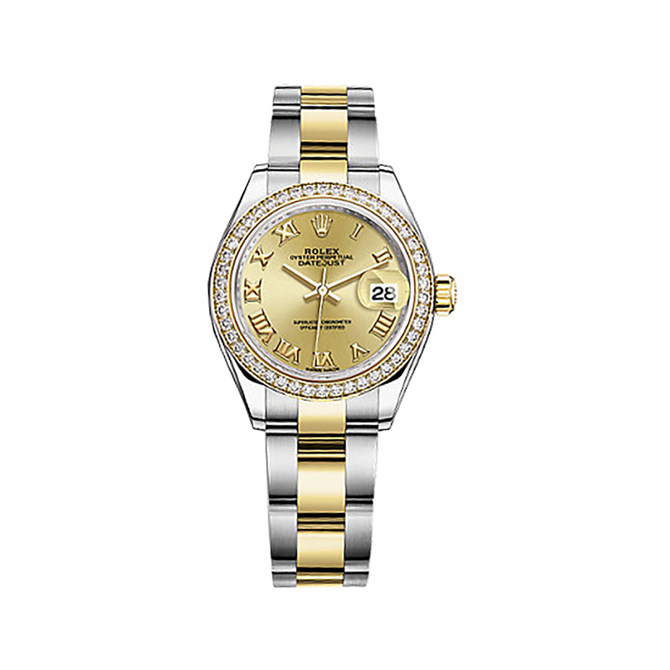 Lady-Datejust 28 279383RBR Gold & Stainless Steel & Diamonds Watch (Champagne)