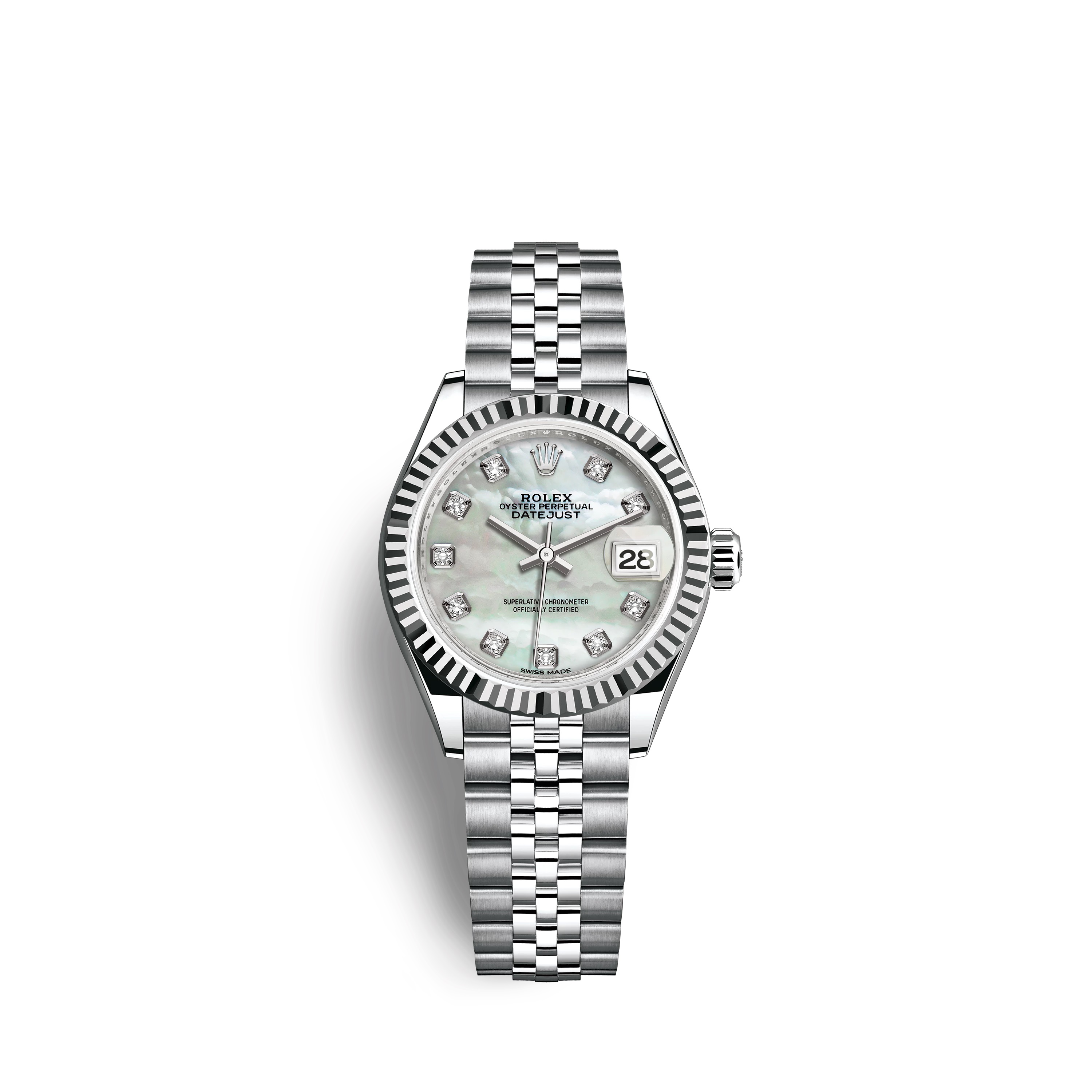 Lady-Datejust 28 279174 White Gold & Stainless Steel Watch (White Mother-of-Pearl Set with Diamonds)