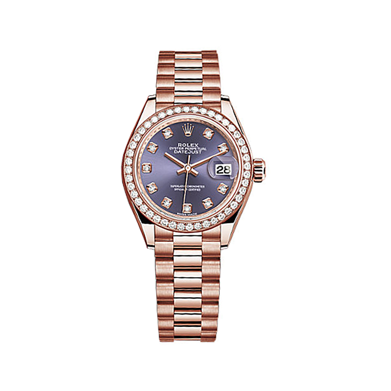 Lady-Datejust 28 279135RBR Rose Gold & Diamonds Watch (Aubergine Set with Diamonds)