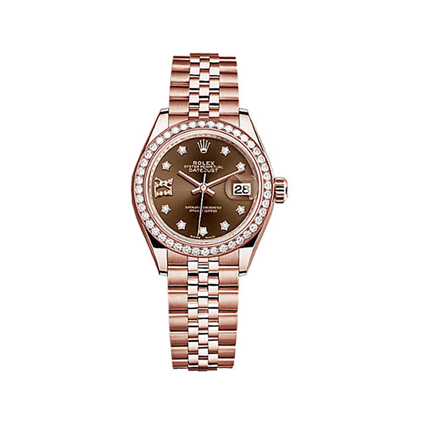Lady-Datejust 28 279135RBR Rose Gold & Diamonds Watch (Chocolate Set with Diamonds)