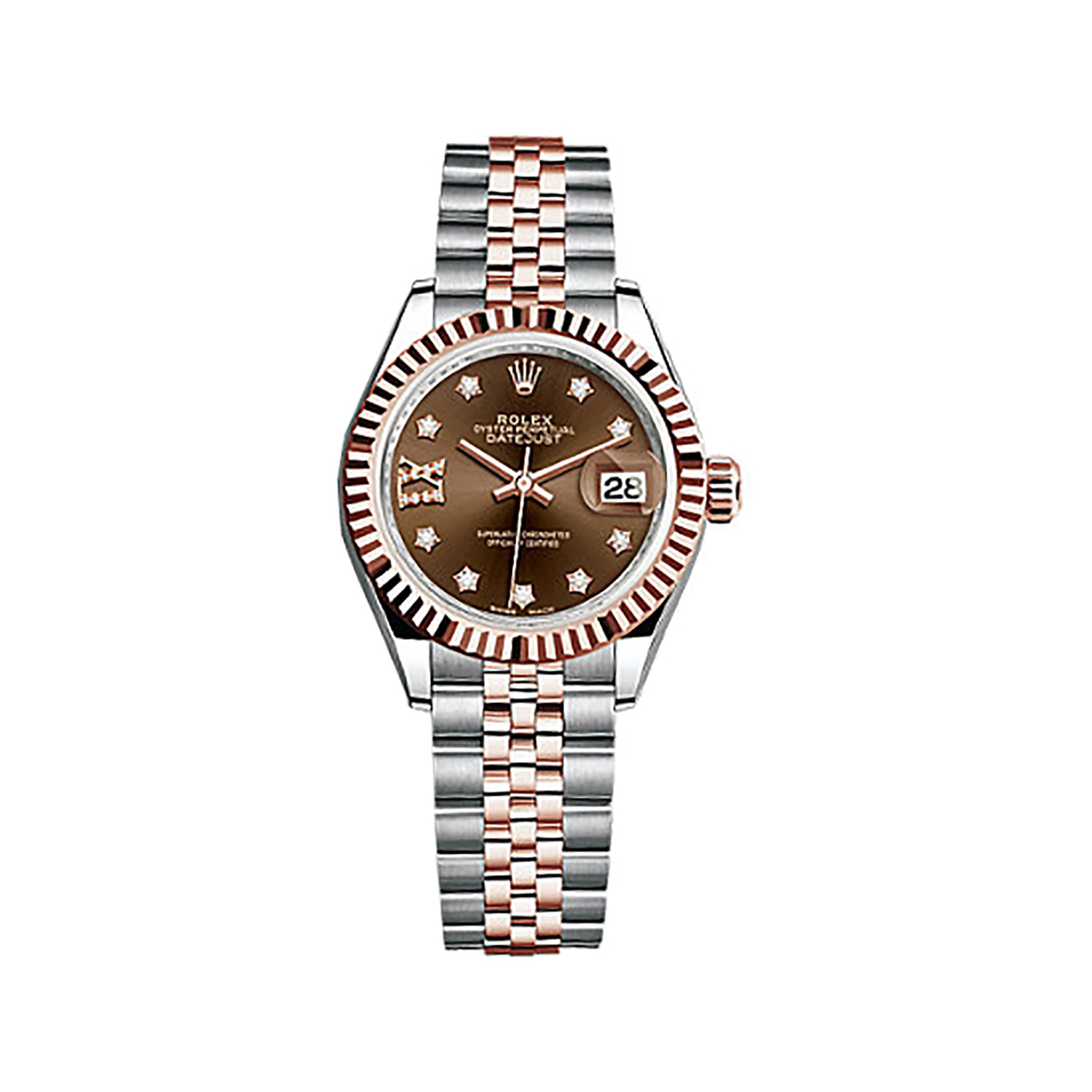 Lady-Datejust 28 279171 Rose Gold & Stainless Steel Watch (Chocolate Set with Diamonds) - Click Image to Close